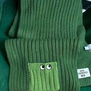 Anya Hindmarch Green Ribbed Knit Sock with Playful Pocket